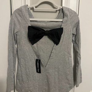 Gray Shirt with Black Bow-Tie Open Back